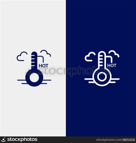 Temperature, Hot, Weather, Update Line and Glyph Solid icon Blue banner
