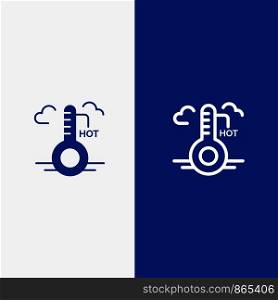 Temperature, Hot, Weather, Update Line and Glyph Solid icon Blue banner