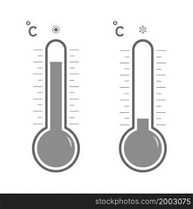 Temperature icon. Hot and cold symbol. Set of thermometer in line style for summer and winter. Equipment for weather. Vector.. Temperature icon. Hot and cold symbol. Set of thermometer in line style for summer and winter. Equipment for weather. Vector