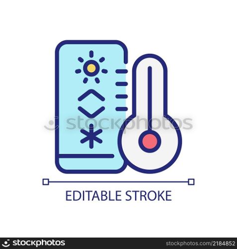 Temperature regulation pixel perfect RGB color icon. Thermostat for climate control. Internet of Things. Isolated vector illustration. Simple filled line drawing. Editable stroke. Arial font used. Temperature regulation pixel perfect RGB color icon