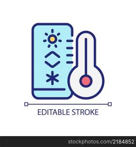 Temperature regulation pixel perfect RGB color icon. Thermostat for climate control. Internet of Things. Isolated vector illustration. Simple filled line drawing. Editable stroke. Arial font used. Temperature regulation pixel perfect RGB color icon