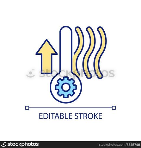 Temperature regulation RGB color icon. Warming cold freeze house. Save heat energy. Increase climate comfort. Isolated vector illustration. Simple filled line drawing. Editable stroke. Arial font used. Temperature regulation RGB color icon