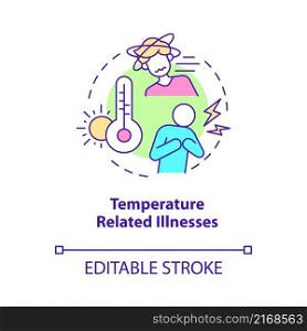 Temperature related illnesses concept icon. Climate change and health abstract idea thin line illustration. Isolated outline drawing. Editable stroke. Roboto-Medium, Myriad Pro-Bold fonts used. Temperature related illnesses concept icon