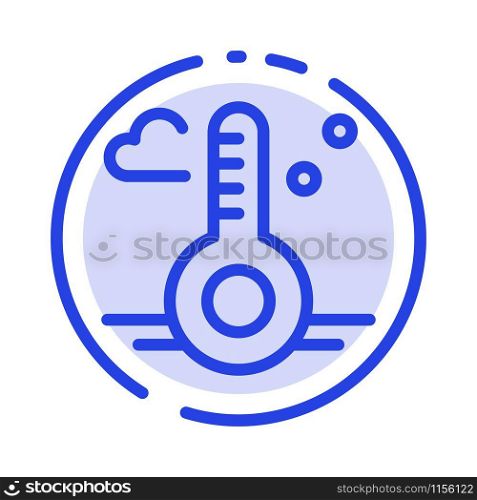 Temperature, Thermometer, Weather, Spring Blue Dotted Line Line Icon