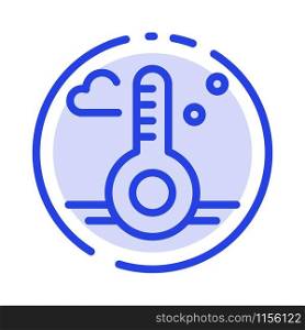 Temperature, Thermometer, Weather, Spring Blue Dotted Line Line Icon