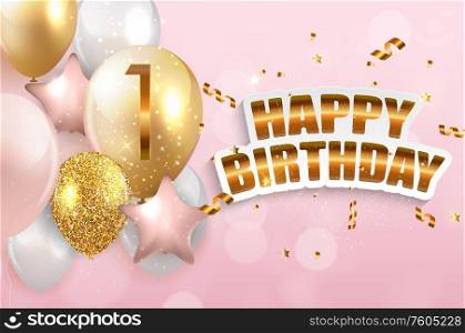 Template 1 Year Anniversary Congratulations, Greeting Card with Balloons Invitation Vector Illustration EPS10. Template 1 Year Anniversary Congratulations, Greeting Card with Balloons Invitation Vector Illustration