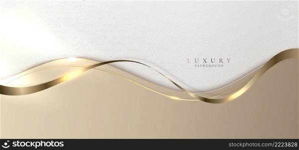 Template abstract elegant brown wave curved shape layer with golden ribbon lines on white background luxury style. Vector graphic illustration