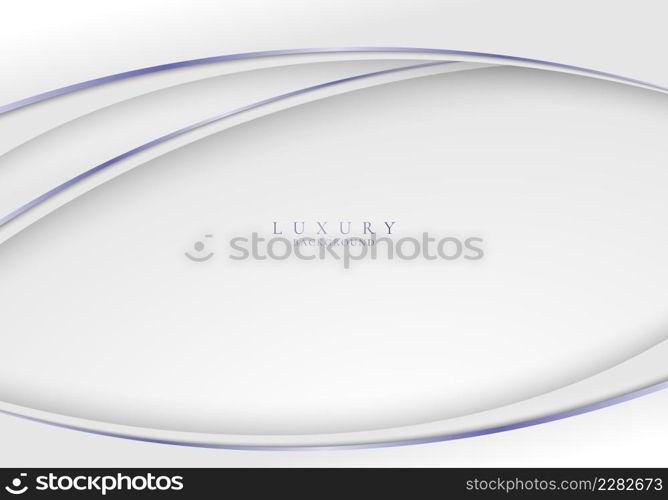 Template abstract elegant white curved shape layer and purple lines on clean background luxury style. Vector graphic illustration