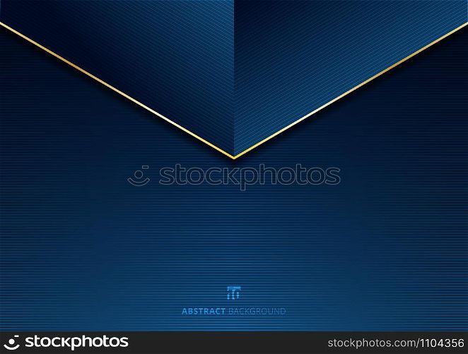 Template abstract triangle header with golden lines on blue background texture. Luxury style. Vector illustration