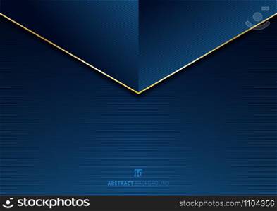 Template abstract triangle header with golden lines on blue background texture. Luxury style. Vector illustration