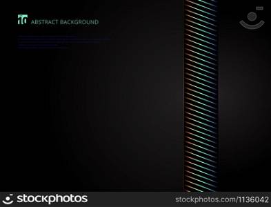 Template abstract vibrant stripes diagonal lines on black background with space for your text. Vector illustration