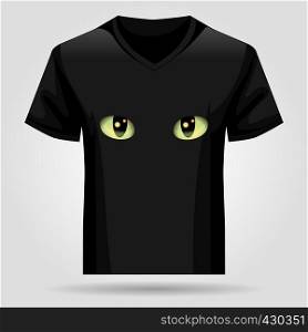 Template black T-shirt with cat's eyes. Vector illustration