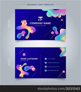 Template Business card and name card colorful plastic shapes with geometric on blue background. Vector illustration. Template Business card and name card colorful plastic shapes wit