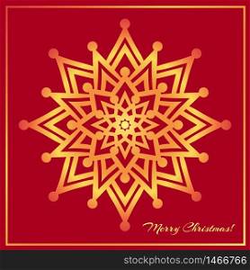 Template Christmas greeting card design decorated with shiny golden star. Golden Eastern mandala decor, frame for holiday design. Easily editable vector illustration. Template Christmas greeting card design decorated with shiny golden star