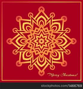 Template Christmas greeting card design decorated with shiny golden star. Golden Eastern mandala decor, frame for holiday design. Easily editable vector illustration. Template Christmas greeting card design decorated with shiny golden star