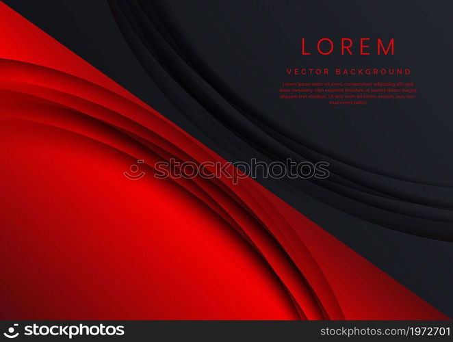 Template corporate banner concept red and black contrast curved overlapping shape background. Vector illustration