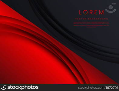 Template corporate banner concept red and black contrast curved overlapping shape background. Vector illustration