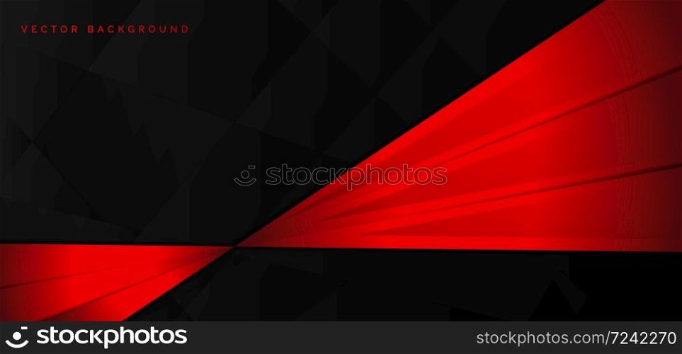 Template corporate banner of red and black glossy diagonal stripes on black background. Vector illustration