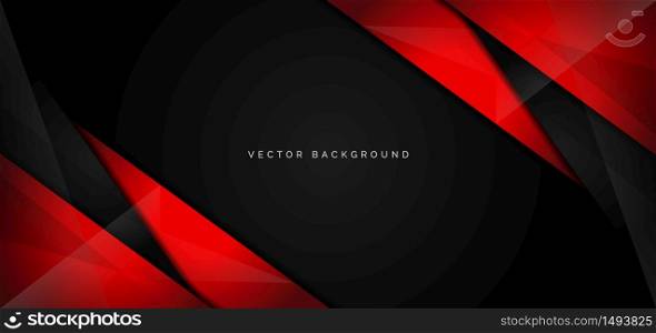 Template corporate banner of red and black glossy stripes on black background. Vector illustration