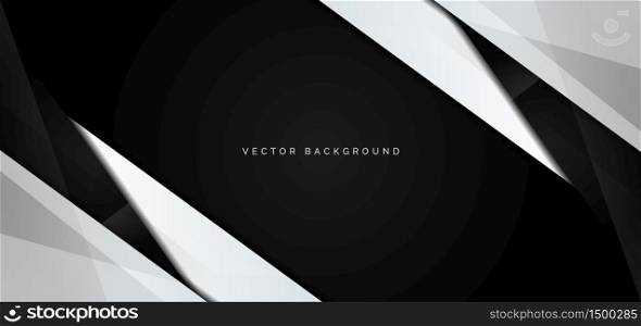 Template corporate banner of white and black glossy stripes on black background. Vector illustration