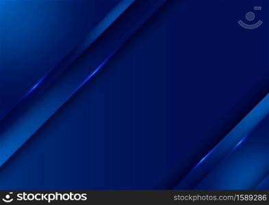 Template design abstract dark blue gradient stripes overlap layer background with lighting. Vector illustration