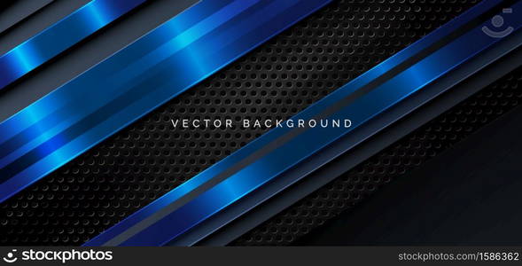 Template diagonal lines blue and dark overlapping layers on black metal background. You can use for ad, poster, template, business presentation. Vector illustration