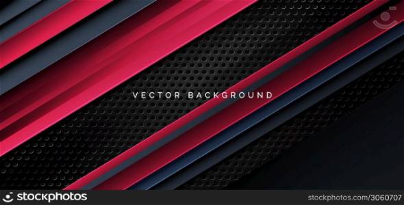 Template diagonal lines red and dark overlapping layers on black metal background. You can use for ad, poster, template, business presentation. Vector illustration