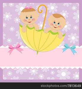 Template for baby&rsquo;s postcard with twins