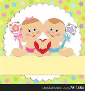 Template for baby&rsquo;s postcard with twins
