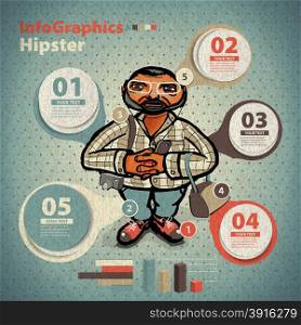 Template for infographic for Hipster Character in vintage style