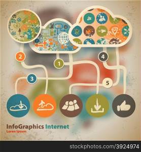 Template for infographic with content in the cloud blur background in vintage style