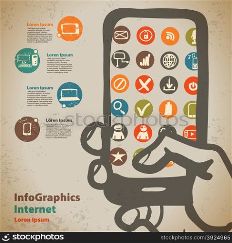 Template for infographic with devices to access the Internet in vintage style