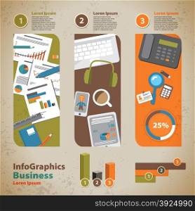 Template for infographic with graphics of the business process in vintage style
