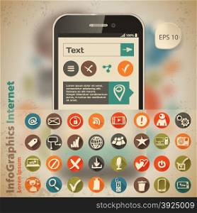 Template for infographic with smartphone and icons in vintage style