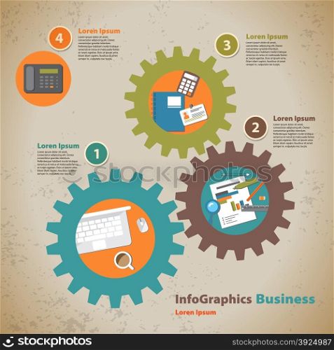 Template for infographic with symbol of the business process in vintage style