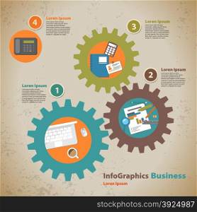 Template for infographic with symbol of the business process in vintage style