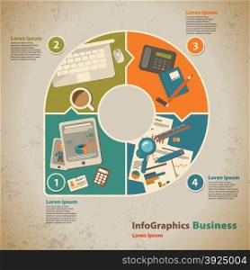 Template for infographic with symbol of the business process in vintage style&#xA;