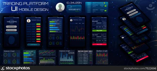 Template for Trading Platform. Mobile Banking Cryptocurrency UI - Illustration Vector. Template for Trading Platform. Mobile Banking Cryptocurrency UI