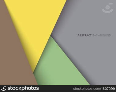 Template geometric triangle yellow, green, brown color overlapping layer with shadow on gray background. Vector illustration