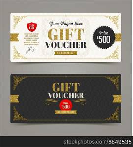 Template gift voucher with glitter gold vector image