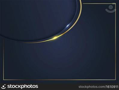 Template gold curve line frame blue background luxury style. Vector illustration