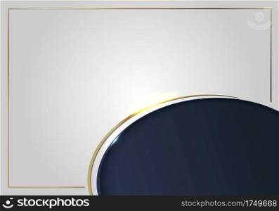 Template gold curved line frame on white and dark blue background luxury style. Vector illustration
