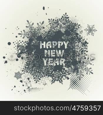 Template grunge Happy new year 2017 Design with snowflakes and ink splashes. Grunge banner with an inky dribble strip and copy space.