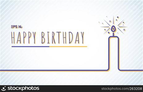 Template happy Birthday greeting card with candle blue line on pastels color background. Vector illustration