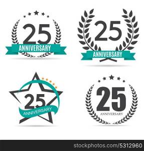 Template Logo 25 Years Anniversary Vector Illustration EPS10. Template Logo 25 Years Anniversary Vector Illustration