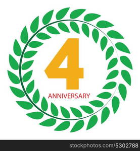 Template Logo 4 Anniversary in Laurel Wreath Vector Illustration EPS10. Template Logo 4 Anniversary in Laurel Wreath Vector Illustration