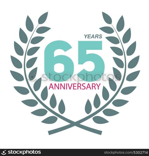 Template Logo 65 Anniversary in Laurel Wreath Vector Illustration EPS10. Template Logo 65 Anniversary in Laurel Wreath Vector Illustratio