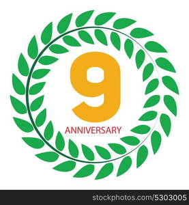 Template Logo 9 Anniversary in Laurel Wreath Vector Illustration EPS10. Template Logo 9 Anniversary in Laurel Wreath Vector Illustration