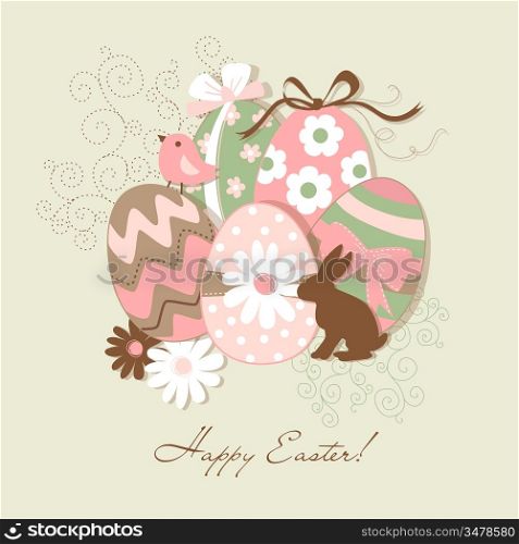 Template of beautiful Easter greeting card, vector illustration