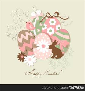 Template of beautiful Easter greeting card, vector illustration